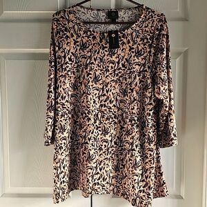 NWT JM Collection Petite 3/4  Sleeve Curved Hem Knit Tunic XL Tan/Black